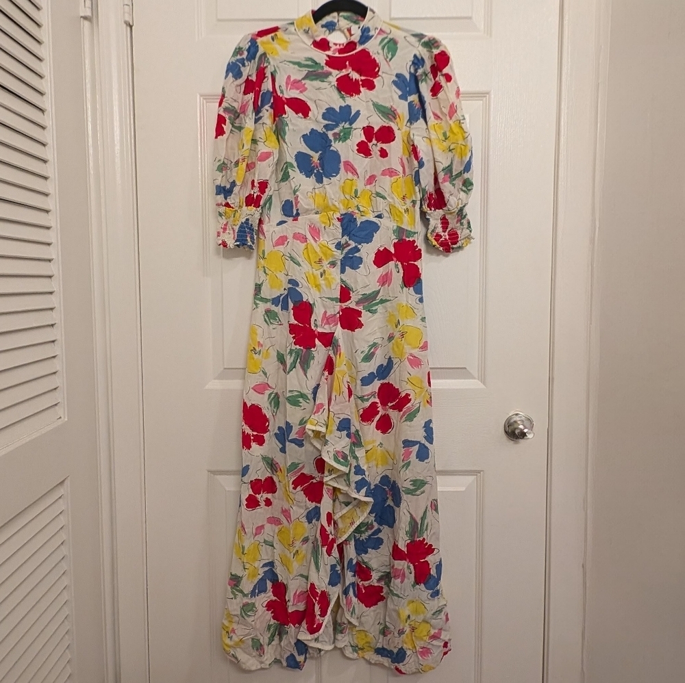 RIXO x Target Mock Neck Cascade Floral Ruffle Midi Dress Retro Modest Sz 2 - Picture 2 of 6